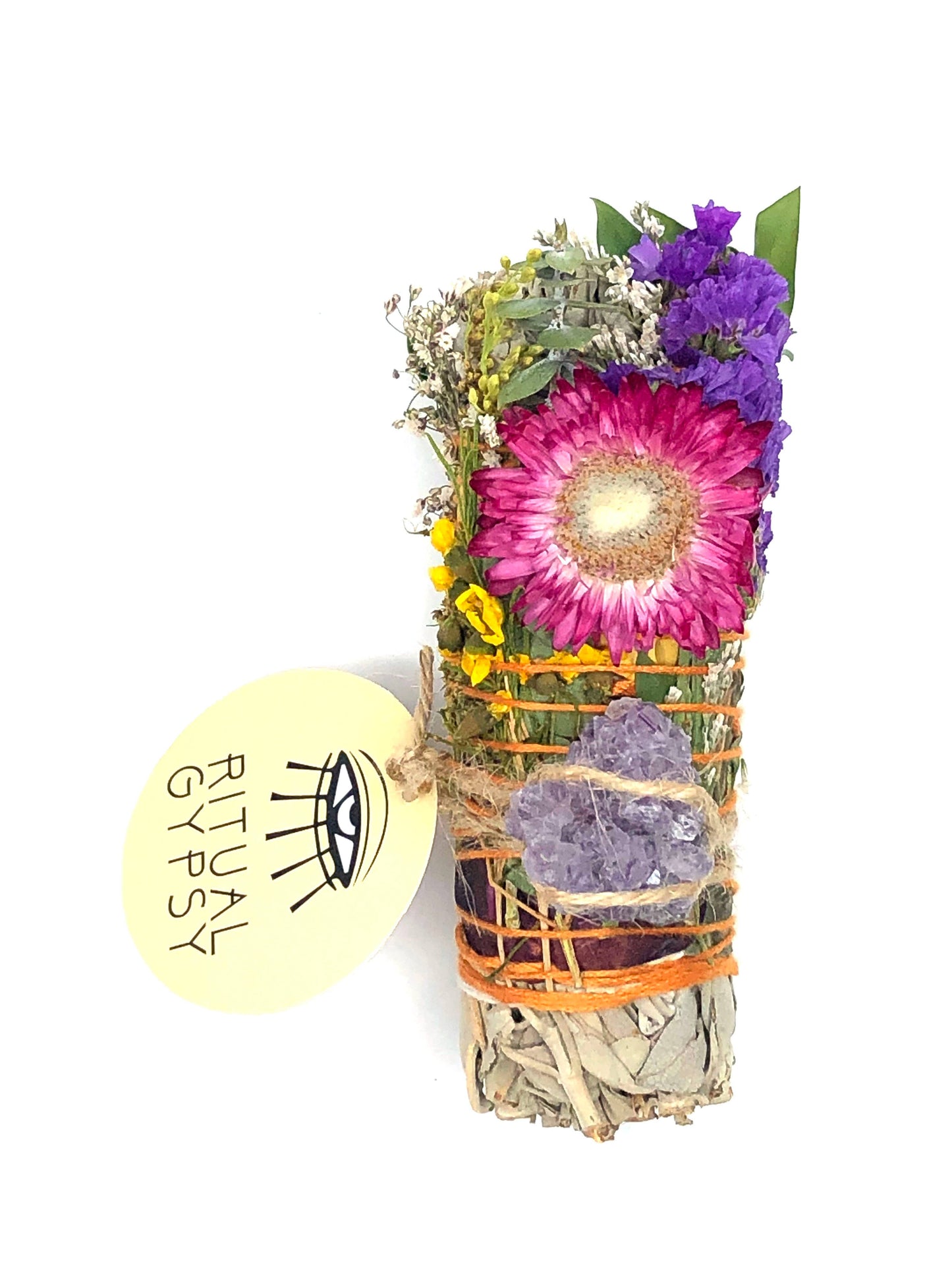 Ritual Gypsy - Ritual Sage Wand + Amethyst - (4"/9")