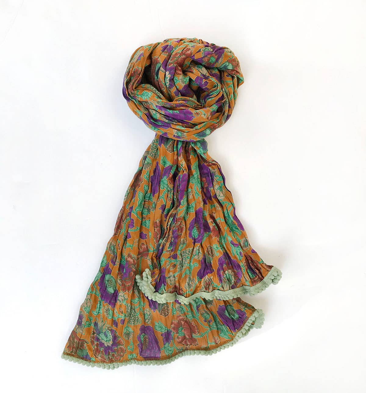 Retro Bloom Crinkled Cotton Scarf - Thistle Mustard