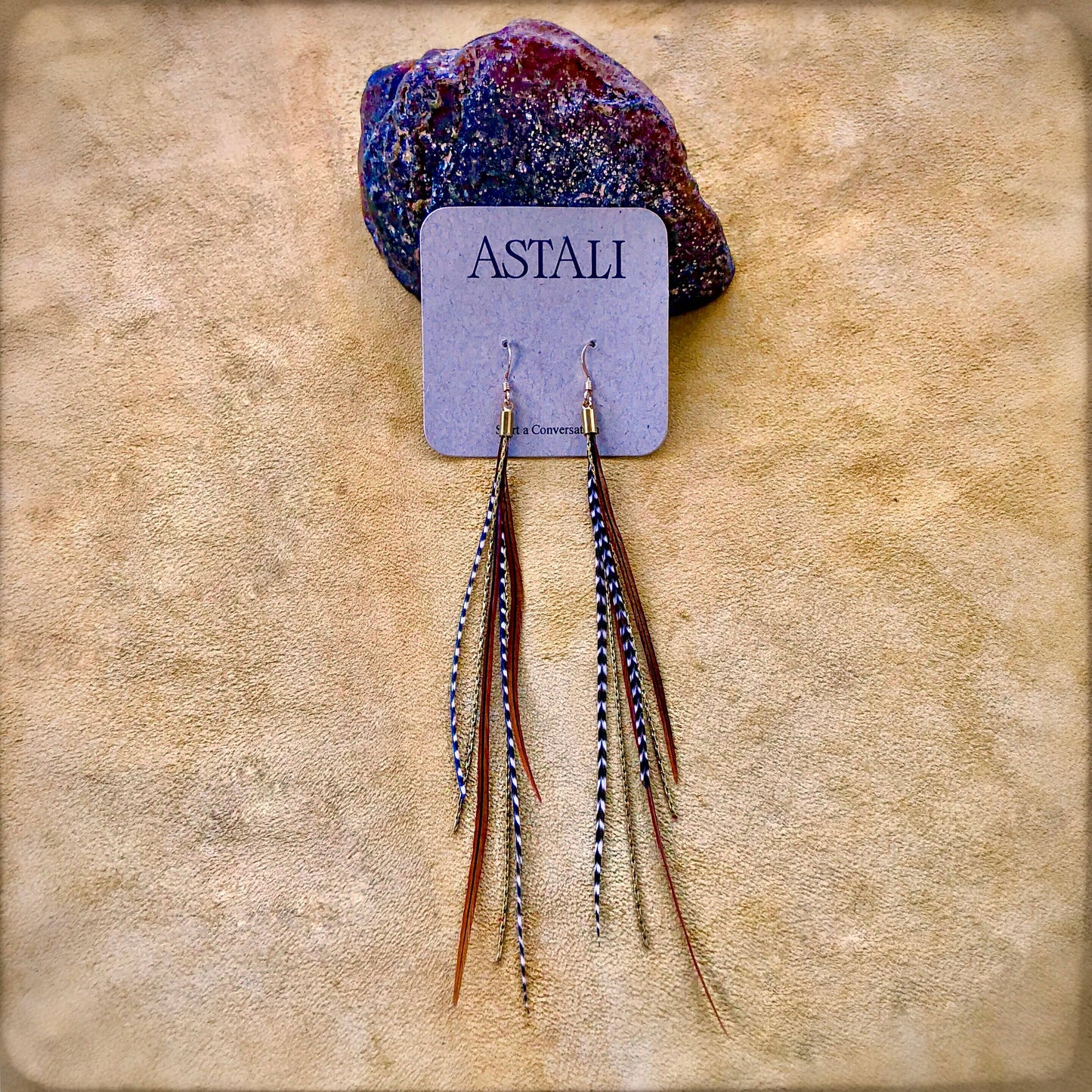 Mini Feather Earrings - Grizzly & Fawn/Gold