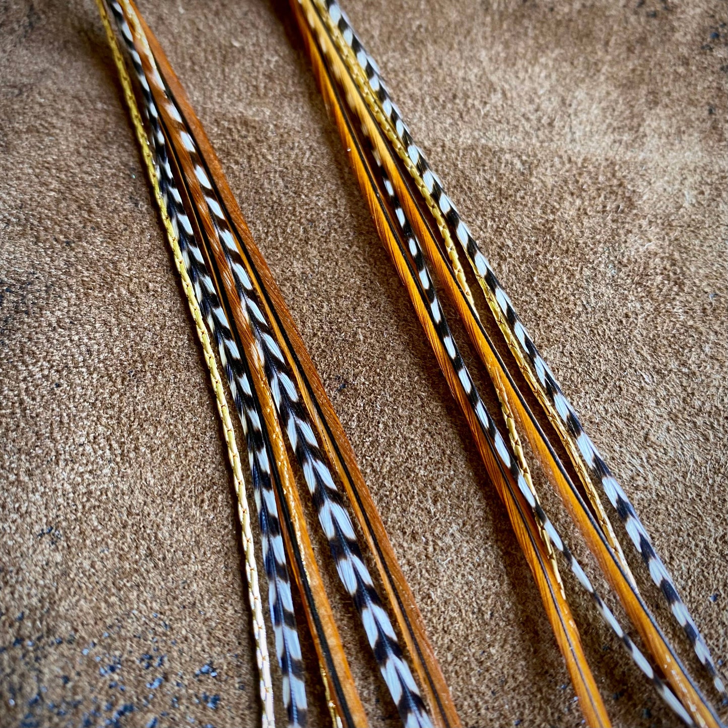 Mini Feather Earrings - Grizzly & Fawn/Gold