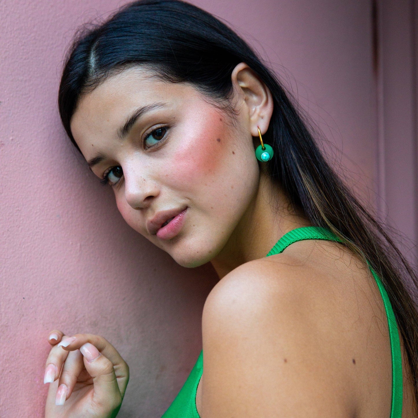 Tribe + Temple - Deco Glam Medallion Oval Hoops Green