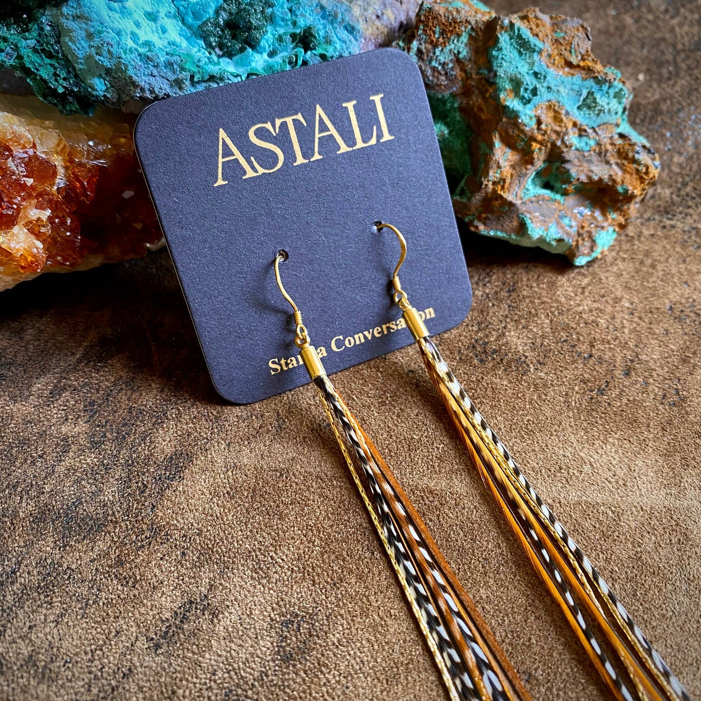 Mini Feather Earrings - Grizzly & Fawn/Gold
