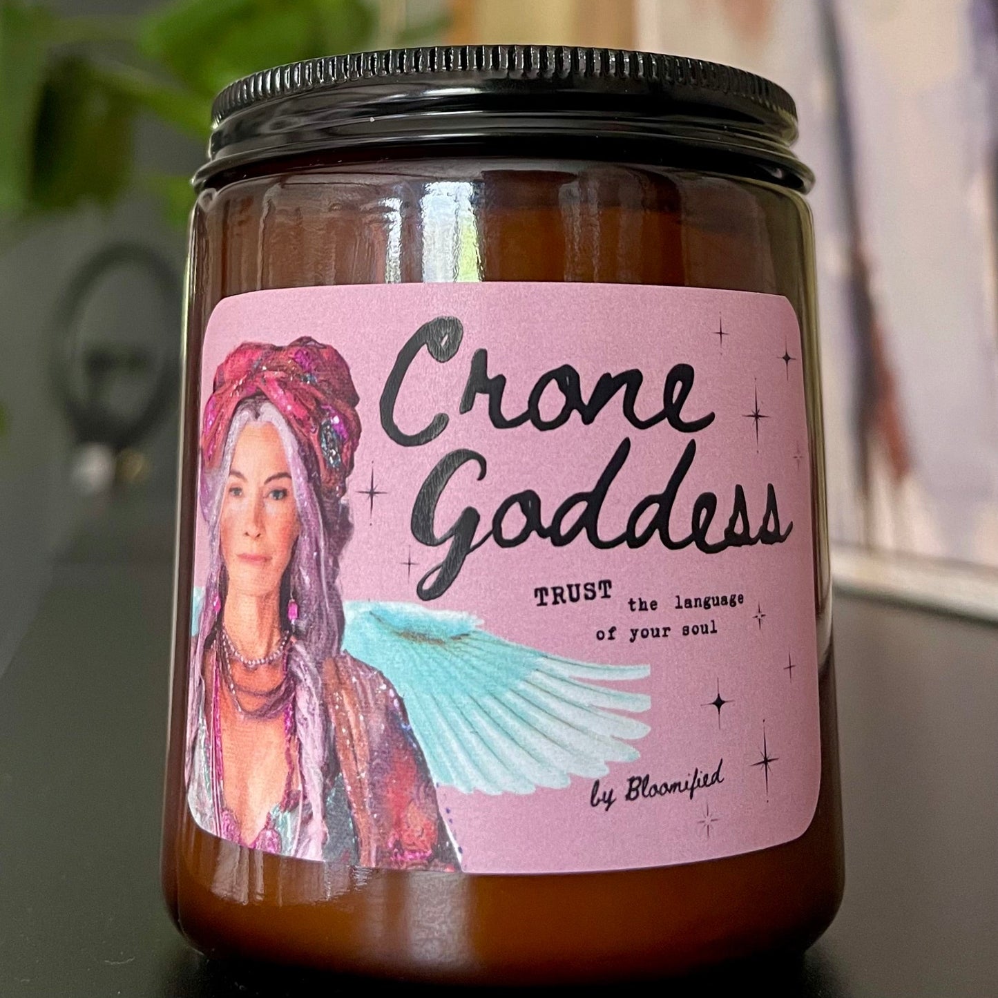 Crone Goddess Candle — patchouli scented candle for empowered midlife women and sacred transformation