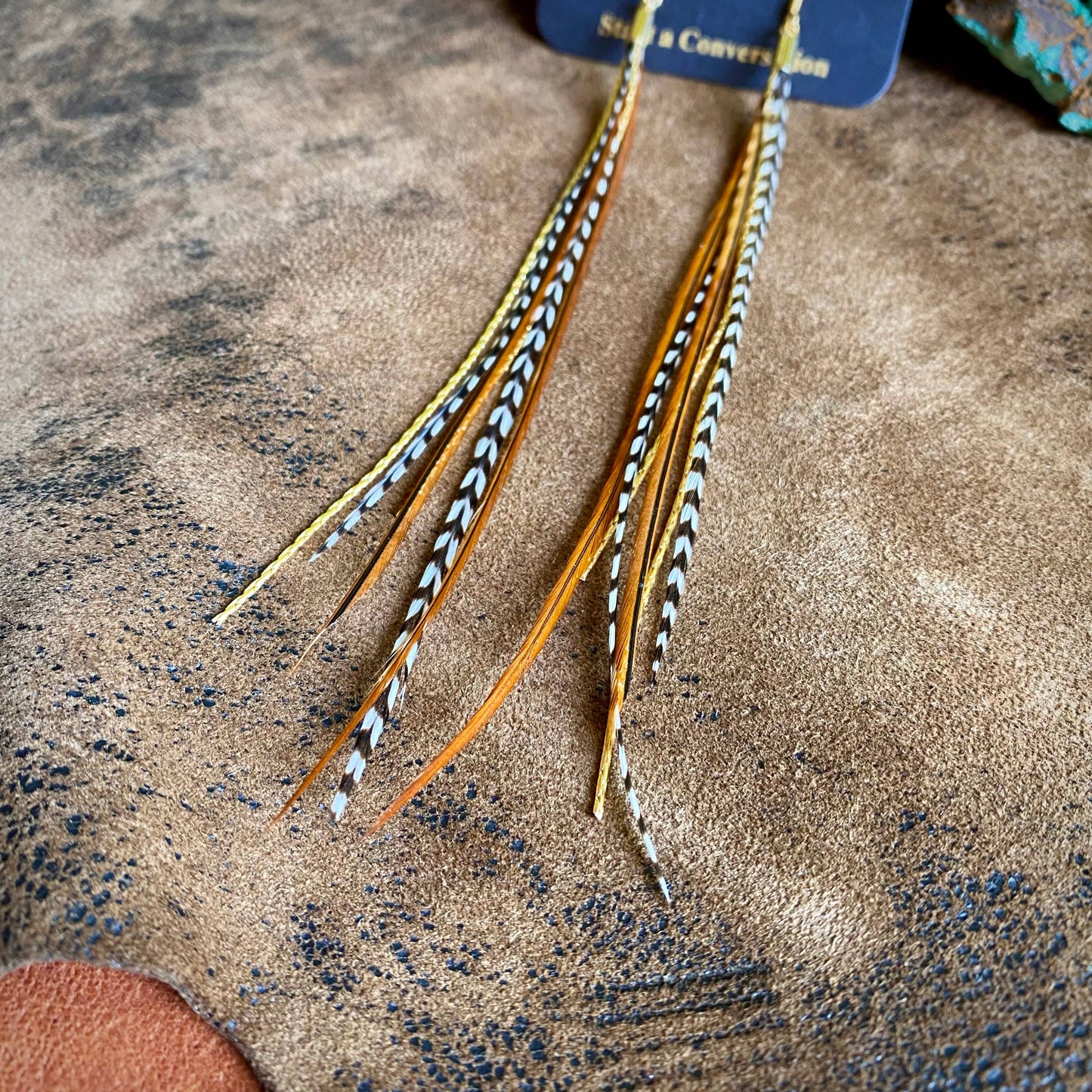 Mini Feather Earrings - Grizzly & Fawn/Gold