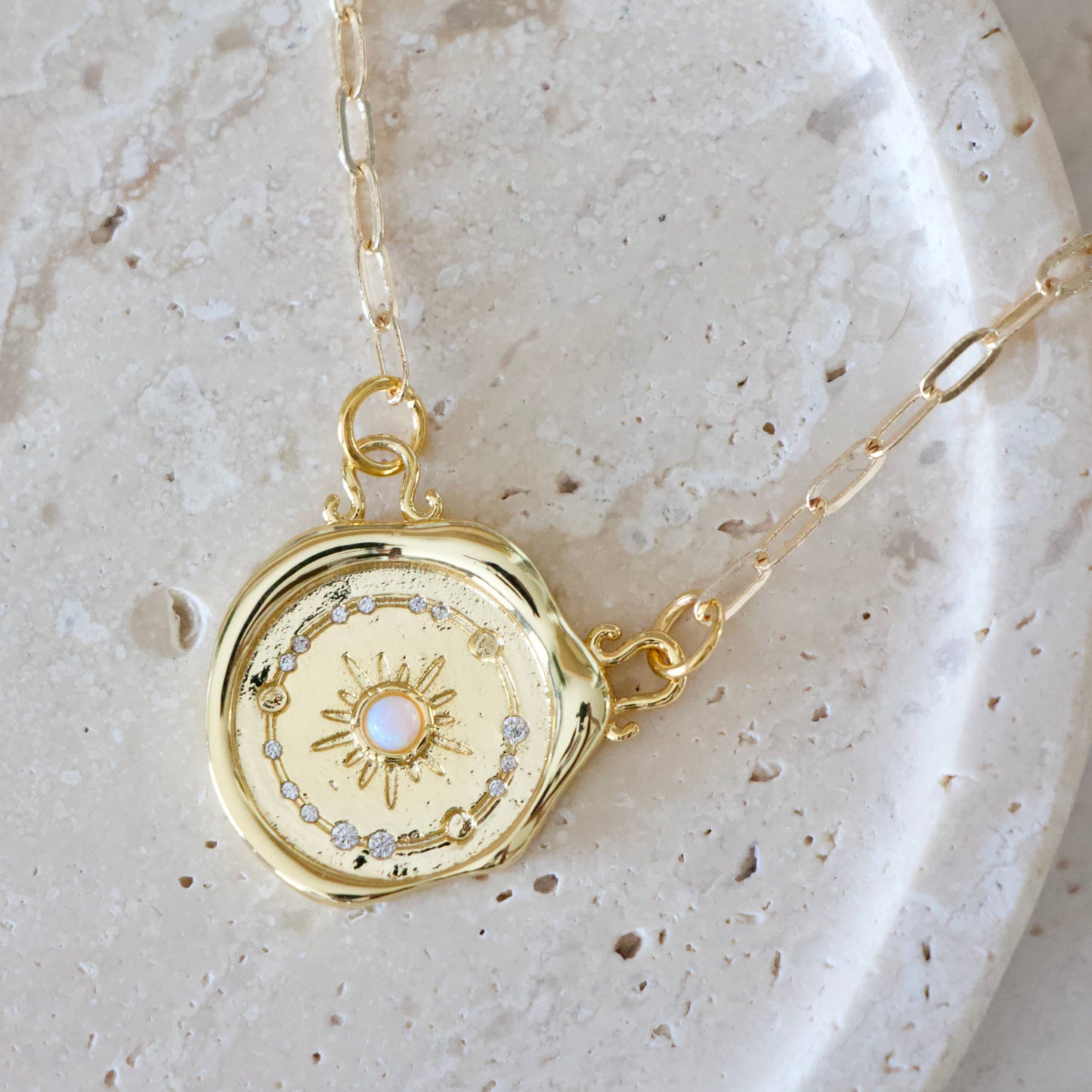 Opal Celestial Coin Necklace