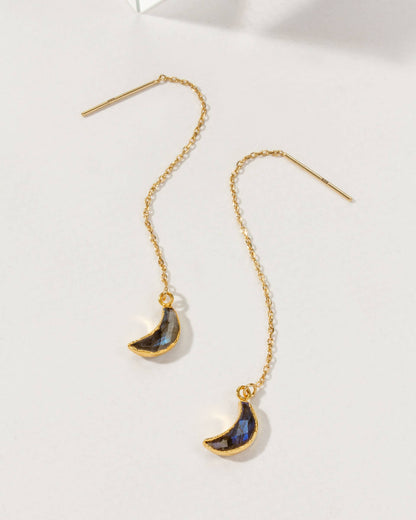 14Kt Sterling Silver Eclipse Threader Earrings - Labradorite