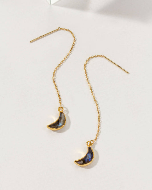 14Kt Sterling Silver Eclipse Threader Earrings - Labradorite