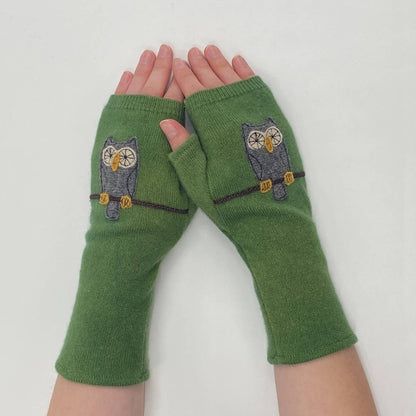 Fingerless Cashmere Gloves - Owl