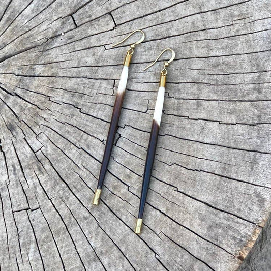 ASTALI - Porcupine Quill Earrings - Short, Black/Brown & Ivory, Brass