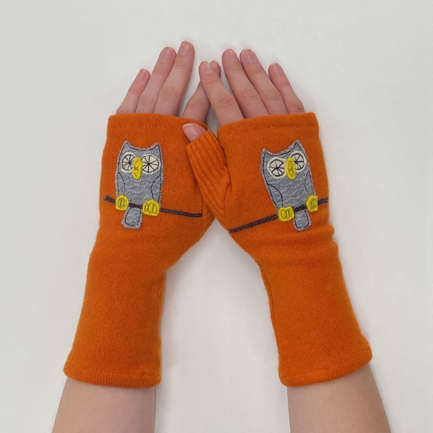 Fingerless Cashmere Gloves - Owl