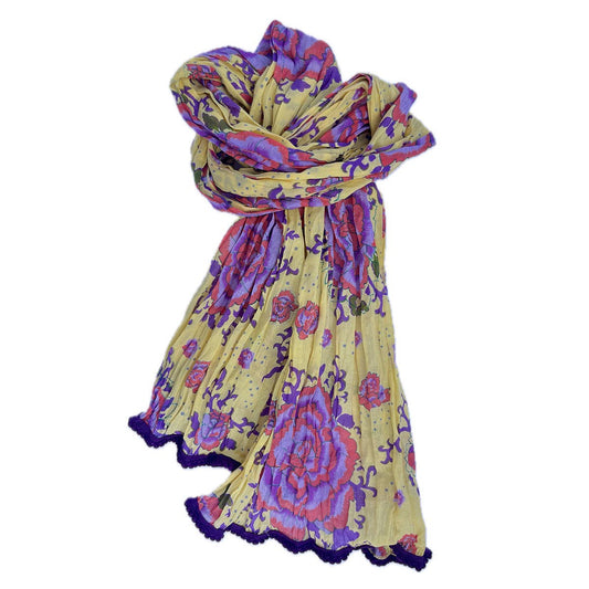 Crone Garden Crinkled Cotton Scarf - Peonies Yellow