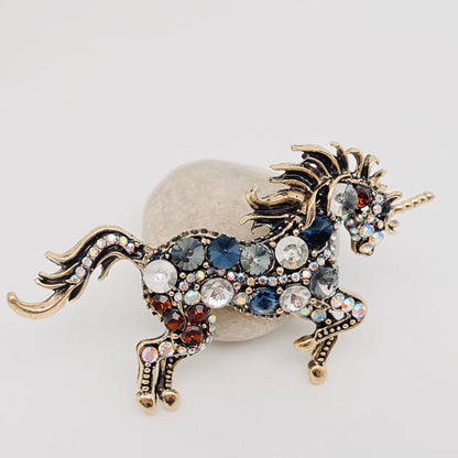 Colourful Rhinestone Galloping Horse Brooch