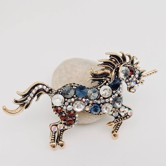 Colourful Rhinestone Galloping Horse Brooch