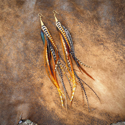 Long Feather & Cone Earrings – Cree Mix/Gold by ASTALI