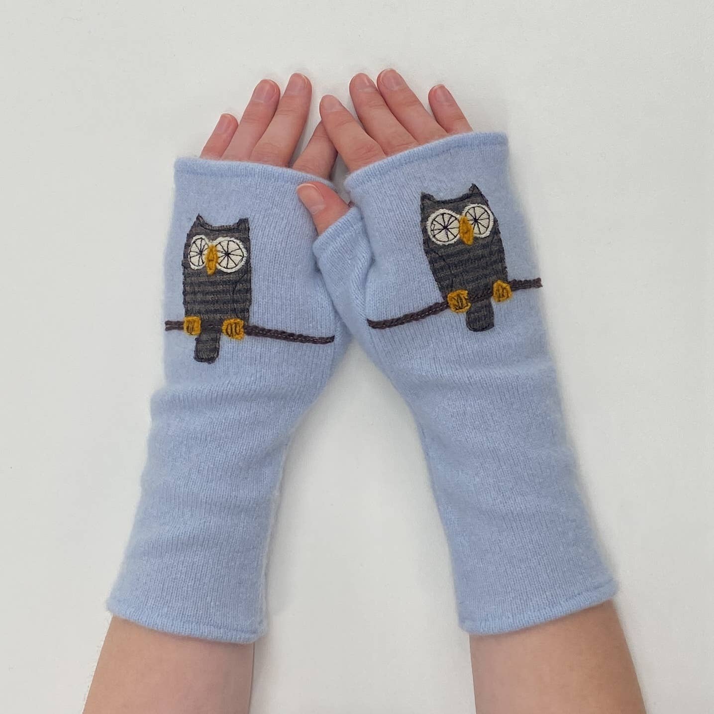 Fingerless Cashmere Gloves - Owl