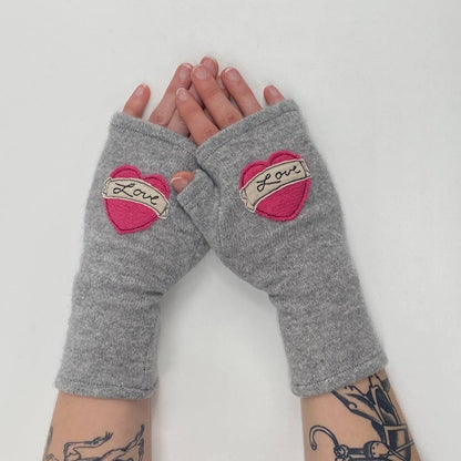 Fingerless Cashmere Gloves - Tattoo Heart Love