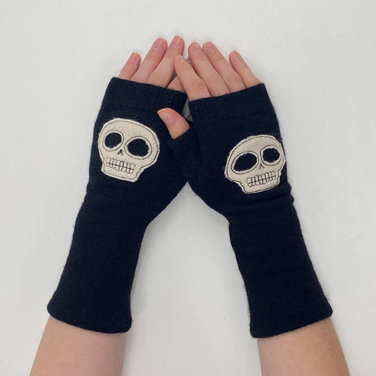 Fingerless Cashmere Gloves - Skull