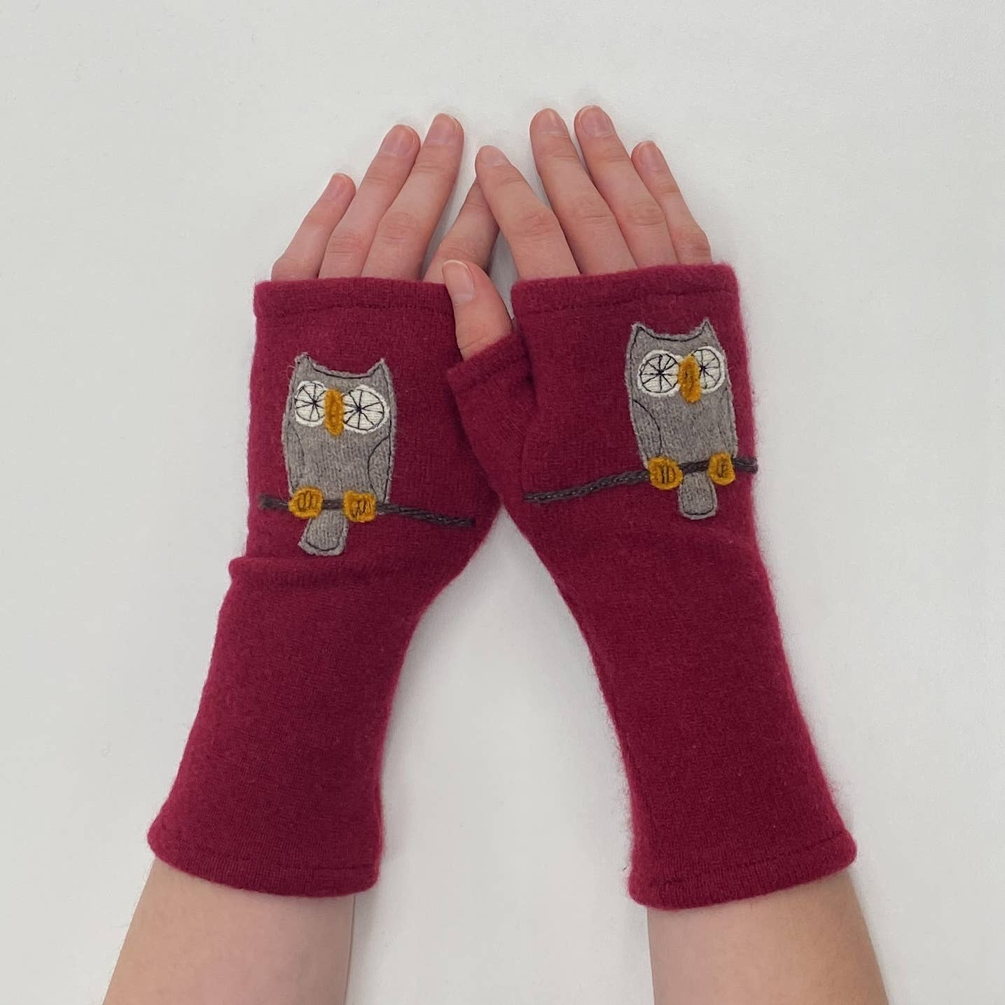Fingerless Cashmere Gloves - Owl