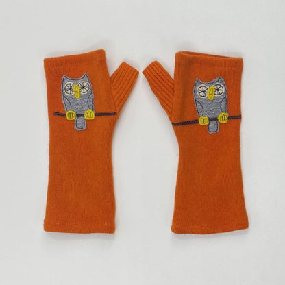 Fingerless Cashmere Gloves - Owl