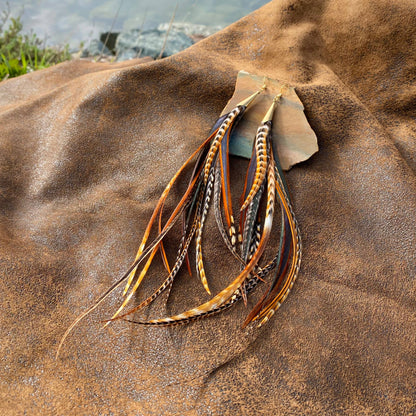 Long Feather & Cone Earrings – Cree Mix/Gold by ASTALI