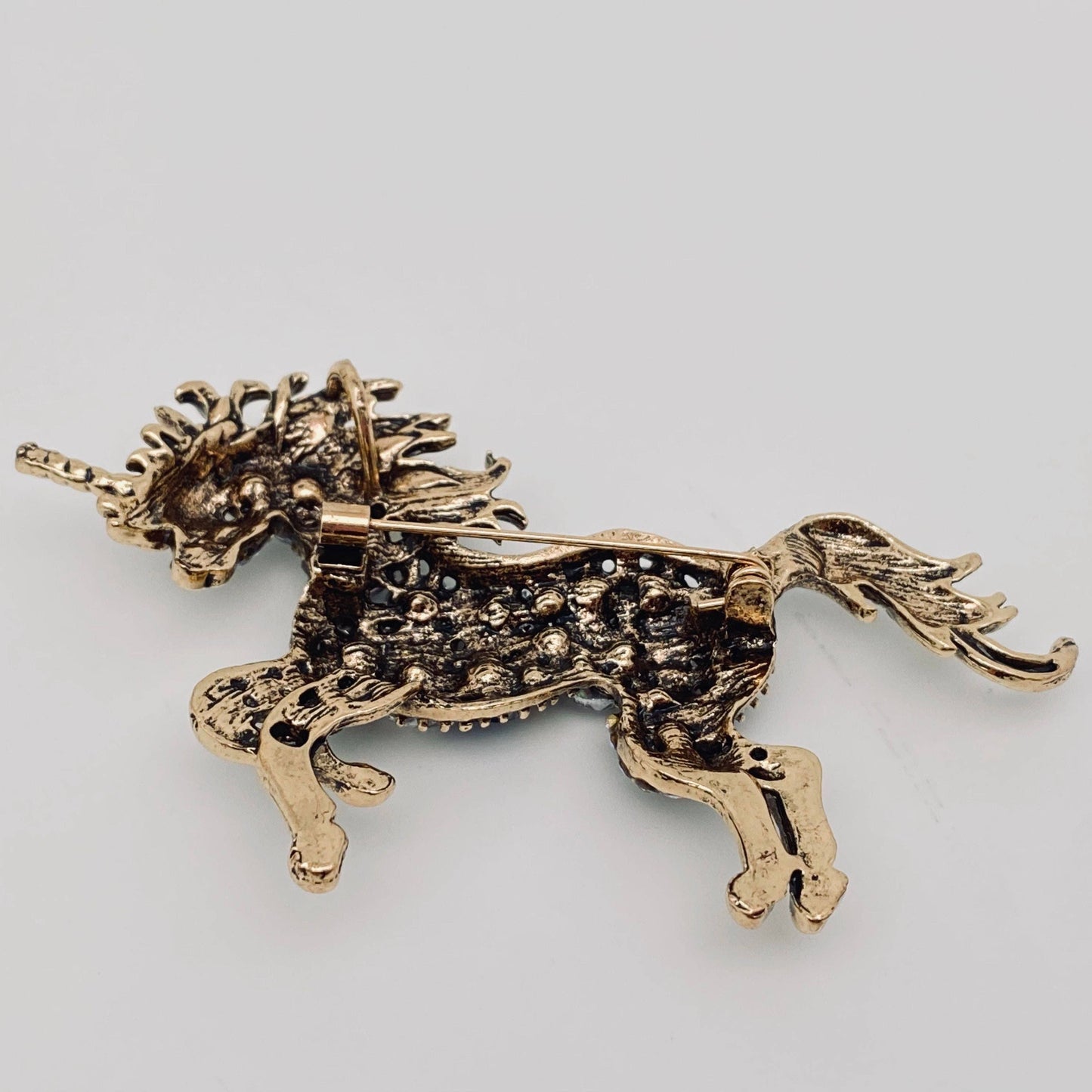 Colourful Rhinestone Galloping Horse Brooch