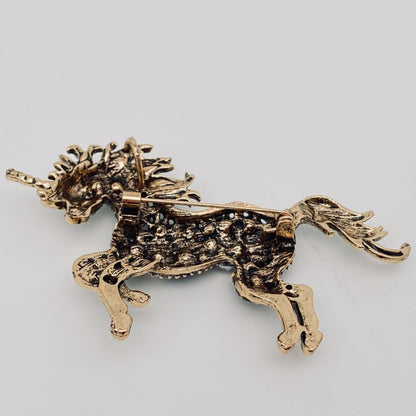 Colourful Rhinestone Galloping Horse Brooch