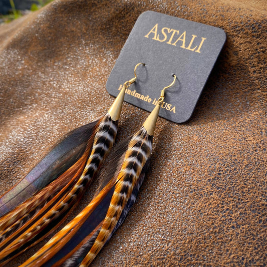 Long Feather & Cone Earrings – Cree Mix/Gold by ASTALI