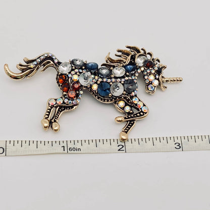 Colourful Rhinestone Galloping Horse Brooch