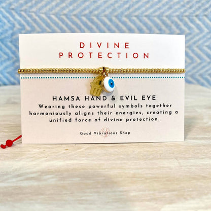 Good Vibrations Shop - Divine Protection Bracelet⎮Hamsa Hand & Evil Eye