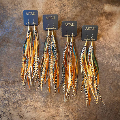 Long Feather & Cone Earrings – Cree Mix/Gold by ASTALI
