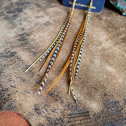 Mini Feather Earrings - Grizzly & Fawn/Gold