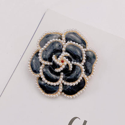 Camellia Pearl Enamel Brooch Cloth Pin