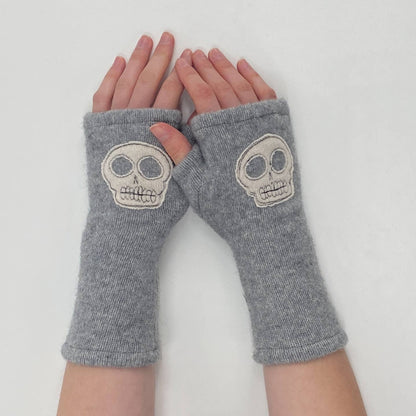 Fingerless Cashmere Gloves - Skull