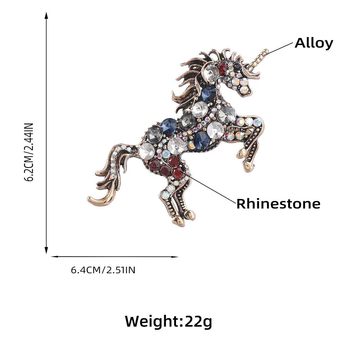 Colourful Rhinestone Galloping Horse Brooch