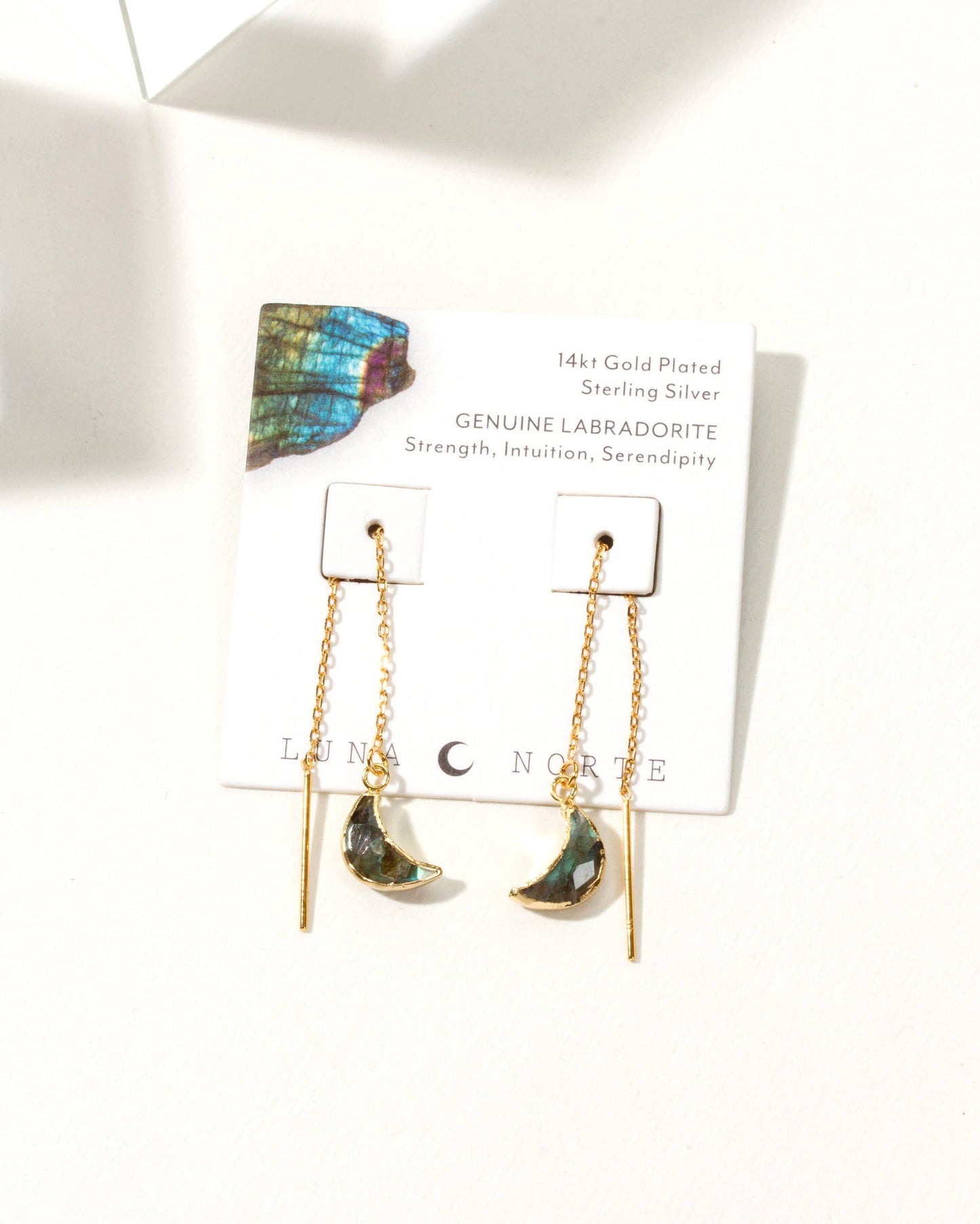 14Kt Sterling Silver Eclipse Threader Earrings - Labradorite